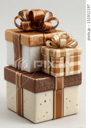 Rich color. Elegant square boxes wrapped with a bow on white background. Jewelry, birthdays, Christmas and luxury branding. Rich color. Elegant square boxes wrapped with a bow on white background. Jewelry, birthdays, Christmas and luxury branding. 132912197
