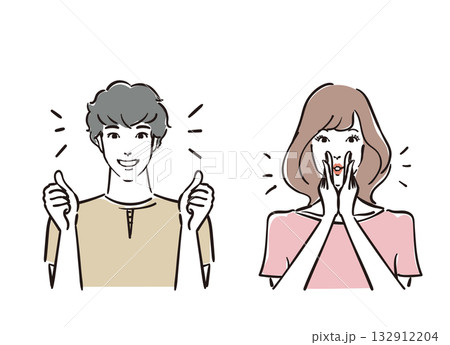 応援してる爽やかな30代男女 応援してる爽やかな30代男女 132912204