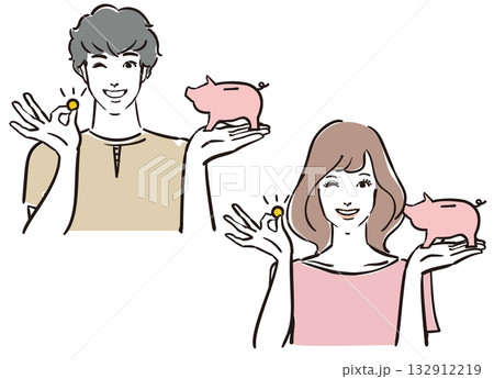 堅実に貯金する爽やかな30代男女 堅実に貯金する爽やかな30代男女 132912219