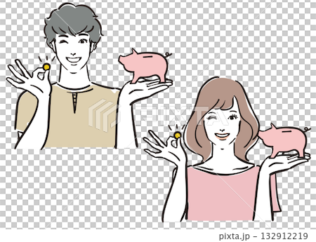 堅実に貯金する爽やかな30代男女 堅実に貯金する爽やかな30代男女 132912219