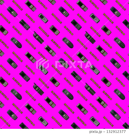Retro mobile phone on a vivid magenta background. Seamless pattern. High quality photo 132912377