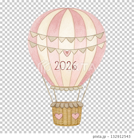 watercolor artwork of heart balloon basket baby pink and cream color palette text 2026  132912543