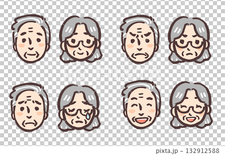 Grandfather and grandmother's emotions illustration set Grandfather and grandmother's emotions illustration set 132912588