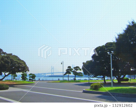 山下公園からの横浜ベイブリッジ。イラスト風の写真。 山下公園からの横浜ベイブリッジ。イラスト風の写真。 132912602