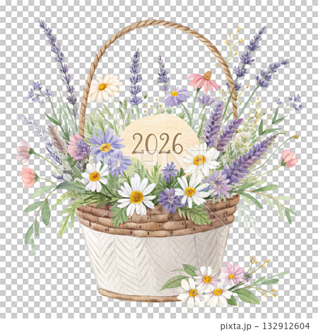 watercolor illustration of the world most beautiful flower basket mix of pastel blooms minimal composition 2026 132912604