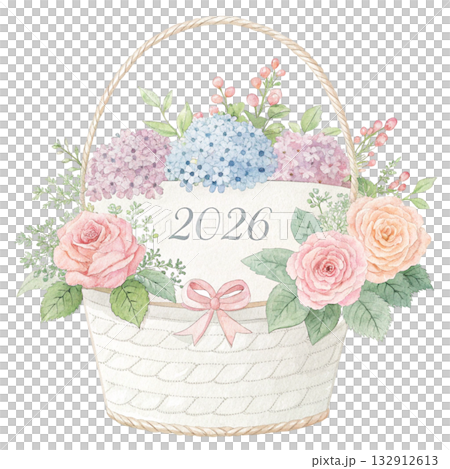 watercolor illustration of the world most beautiful flower basket mix of pastel blooms minimal composition 2026 132912613