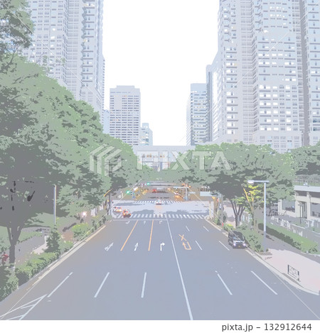 西新宿の道路風景。イラスト風の写真。　　 132912644