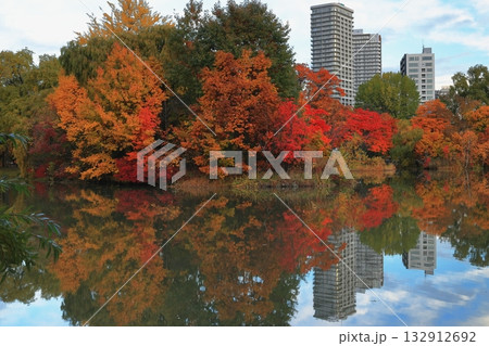 水面に映る紅葉 水面に映る紅葉 132912692