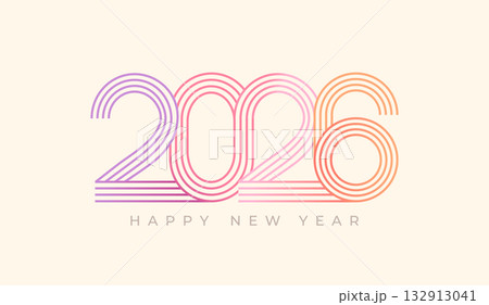 2026 New Year simple linear banner with numbers from gradient lines with wishing text.Elegant template for greeting card,invitation, poster, flyer,web. Premium vector design for New year and Christmas 132913041