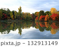 水面に映る紅葉 132913149