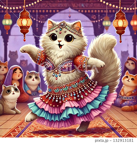 ベリーダンス風衣装で踊る猫 132913181