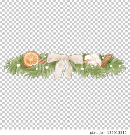 A soft, colored pencil-style Christmas decoration (dried orange, ribbon, cotton flower, cinnamon) A soft, colored pencil-style Christmas decoration (dried orange, ribbon, cotton flower, cinnamon) 132913312