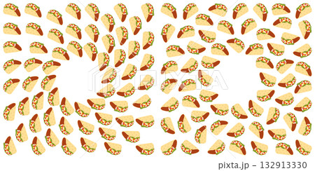 Mexican Tacos with Meat and Salsa Sause Square Frame border with Round Copy space Template idea Set 132913330