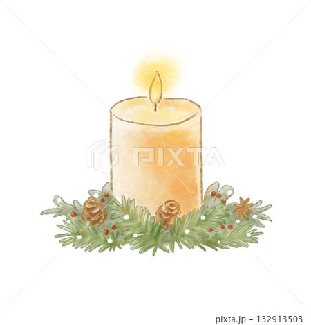 ほんわか色鉛筆風タッチのクリスマスキャンドル ほんわか色鉛筆風タッチのクリスマスキャンドル 132913503