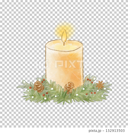 ほんわか色鉛筆風タッチのクリスマスキャンドル ほんわか色鉛筆風タッチのクリスマスキャンドル 132913503