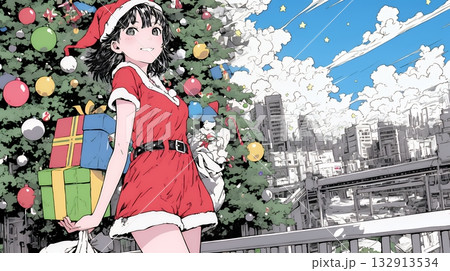 クリスマスプレゼントをたくさんもらって大喜びの若い女性