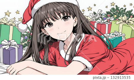 クリスマスプレゼントをたくさんもらって大喜びの若い女性