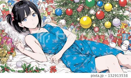クリスマスプレゼントをたくさんもらって大喜びの若い女性