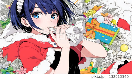 クリスマスプレゼントをたくさんもらって大喜びの若い女性