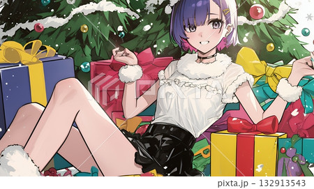 クリスマスプレゼントをたくさんもらって大喜びの若い女性