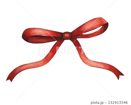 Hand drawn red ribbon. Christmas decor. Watercolor illustration. Hand drawn red ribbon. Christmas decor. Watercolor illustration. 132913546