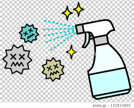 菌やウイルスのばい菌を消毒スプレーで除菌するイラスト 132913605