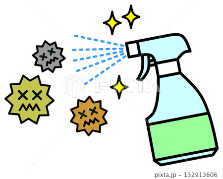 菌やウイルスのばい菌を消毒スプレーで除菌するイラスト 132913606
