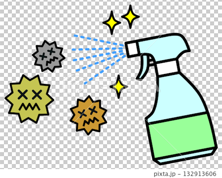 菌やウイルスのばい菌を消毒スプレーで除菌するイラスト 132913606
