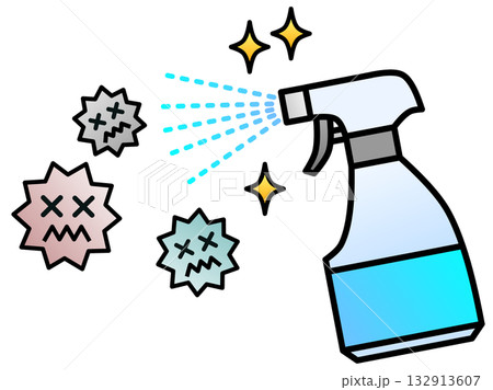 菌やウイルスのばい菌を消毒スプレーで除菌するイラスト 132913607