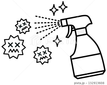 菌やウイルスのばい菌を消毒スプレーで除菌するイラスト 132913608