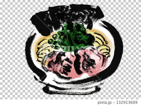 Japanese-style brush-drawn illustration of Iekei Ramen Japanese-style brush-drawn illustration of Iekei Ramen 132913689