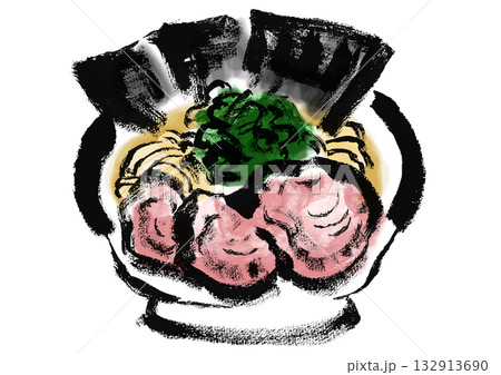 家系ラーメンの和風の筆書きイラスト 132913690