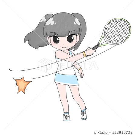 フォアハンドするテニス女子4 132913728