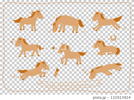 各種姿勢的可愛手繪馬匹合集 132913924