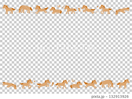 各種姿勢的可愛馬匹邊框插圖 132913926