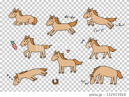 Cute hand-drawn horse illustration set Cute hand-drawn horse illustration set 132913928