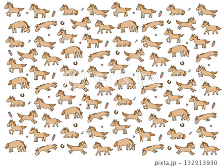 かわいい手書きの馬模様 背景イラスト 132913930