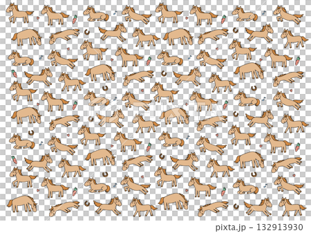 かわいい手書きの馬模様 背景イラスト 132913930