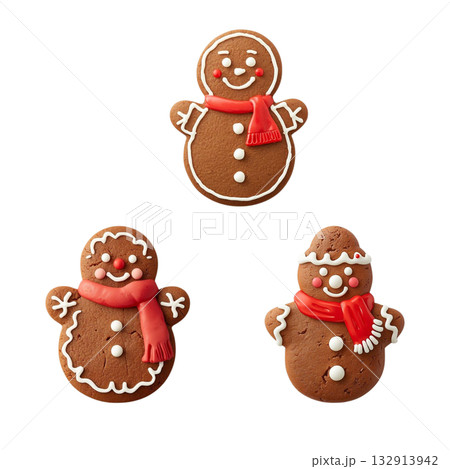 リアル版　雪だるまアイシングジンジャークッキー　3種セット　背景透過PNG 132913942