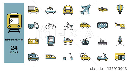 色んな乗り物のアイコンセット カラー 色んな乗り物のアイコンセット カラー 132913948