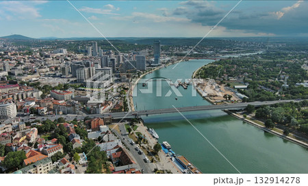 Belgrade city and bridges over Sava river Belgrade city and bridges over Sava river 132914278