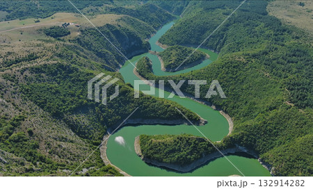 Curved meanders in canyon of Uvac river Serbia Curved meanders in canyon of Uvac river Serbia 132914282