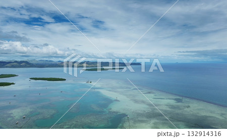 Fish farm with cages for fish and shrimp Fish farm with cages for fish and shrimp 132914316