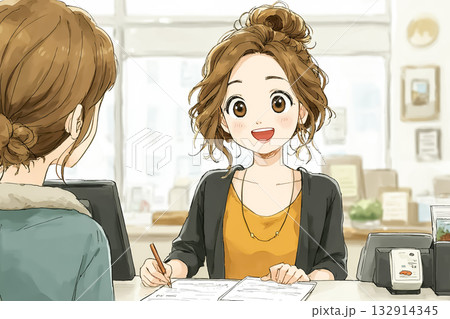 美優シリーズ：口座開設を説明する美優 132914345