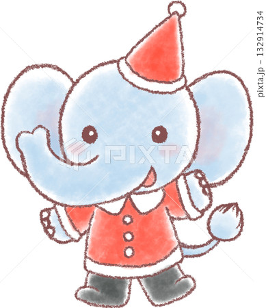 クリスマスの衣装を着たかわいいゾウのイラスト 132914734