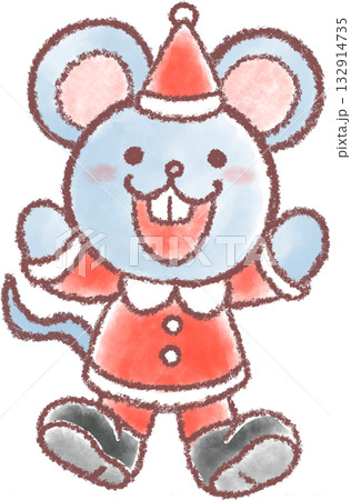 クリスマスの衣装を着たかわいいネズミのイラスト 132914735