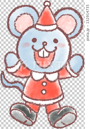 クリスマスの衣装を着たかわいいネズミのイラスト 132914735