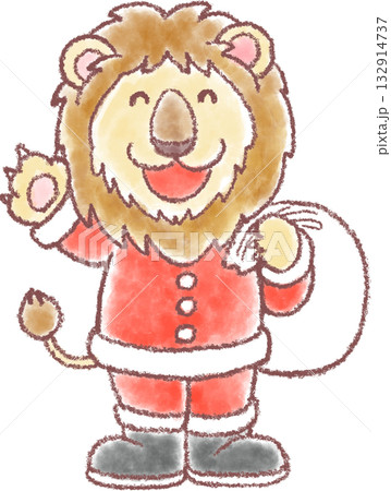 クリスマスの衣装を着たかわいいライオンのイラスト 132914737