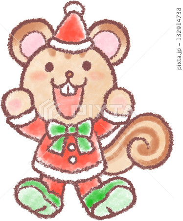 クリスマスの衣装を着たかわいいリスのイラスト クリスマスの衣装を着たかわいいリスのイラスト 132914738
