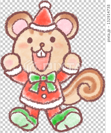クリスマスの衣装を着たかわいいリスのイラスト クリスマスの衣装を着たかわいいリスのイラスト 132914738